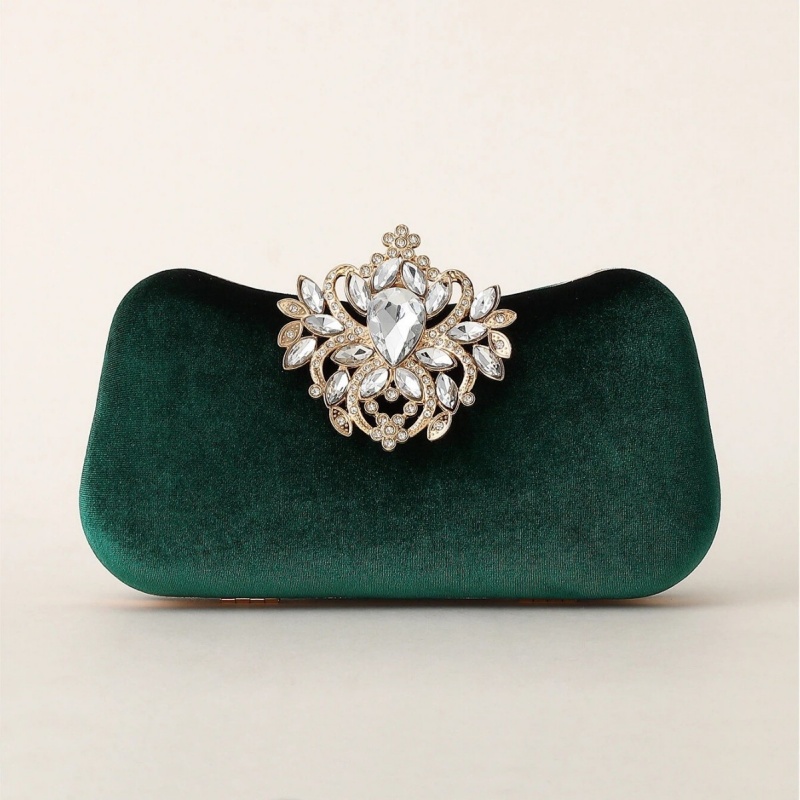 Luxury Bags Green - Bolsa Clutch de Veludo Verde Escuro