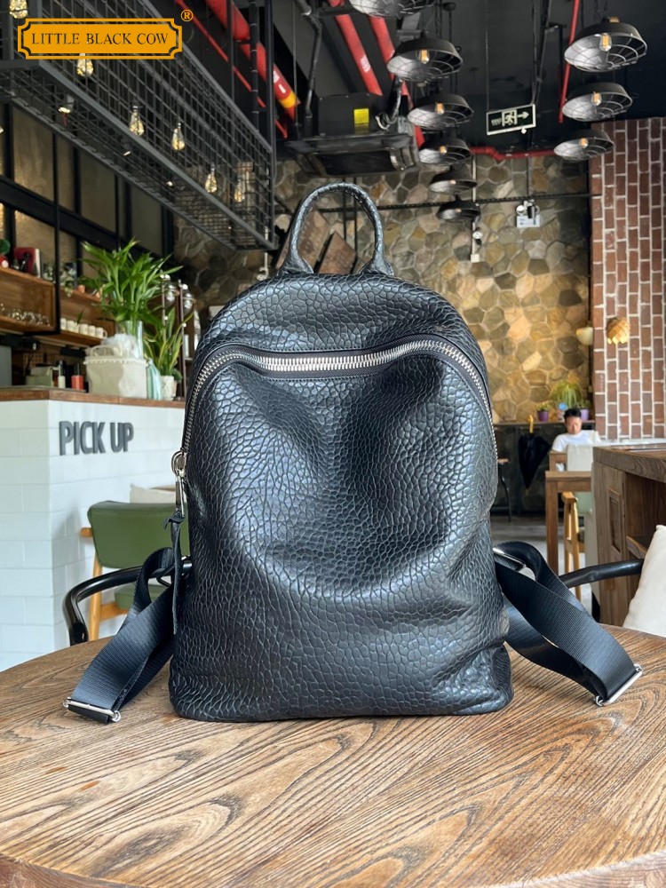 Genuine Leather Backpack - Mochila casual de pele de ovelha