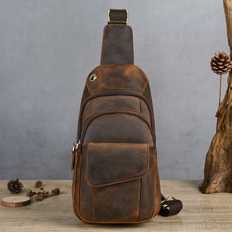Genuine Leather Backpack - Bolsa de Peito Masculina de Luxo