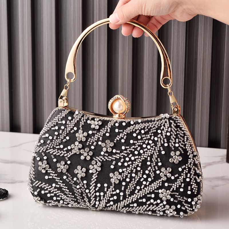 Luxury Bags In China Wholesale - Bolsa de Mão Preta com Miçangas