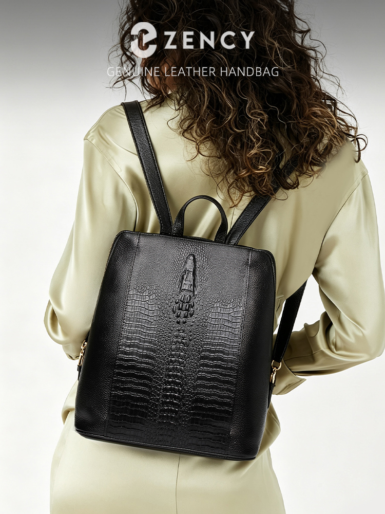 Genuine Leather Backpack - Mochila Feminina Zency de Couro de