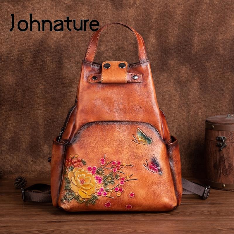 Mochila de Ombro em Couro Genu - Genuine Leather Backpack avaliação e preço