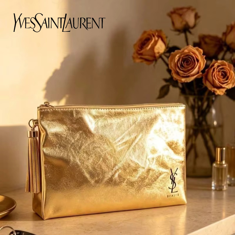 Bolsa Cosmética Dourada YSL, E - Luxury Designer Bags Ysl avaliação e preço