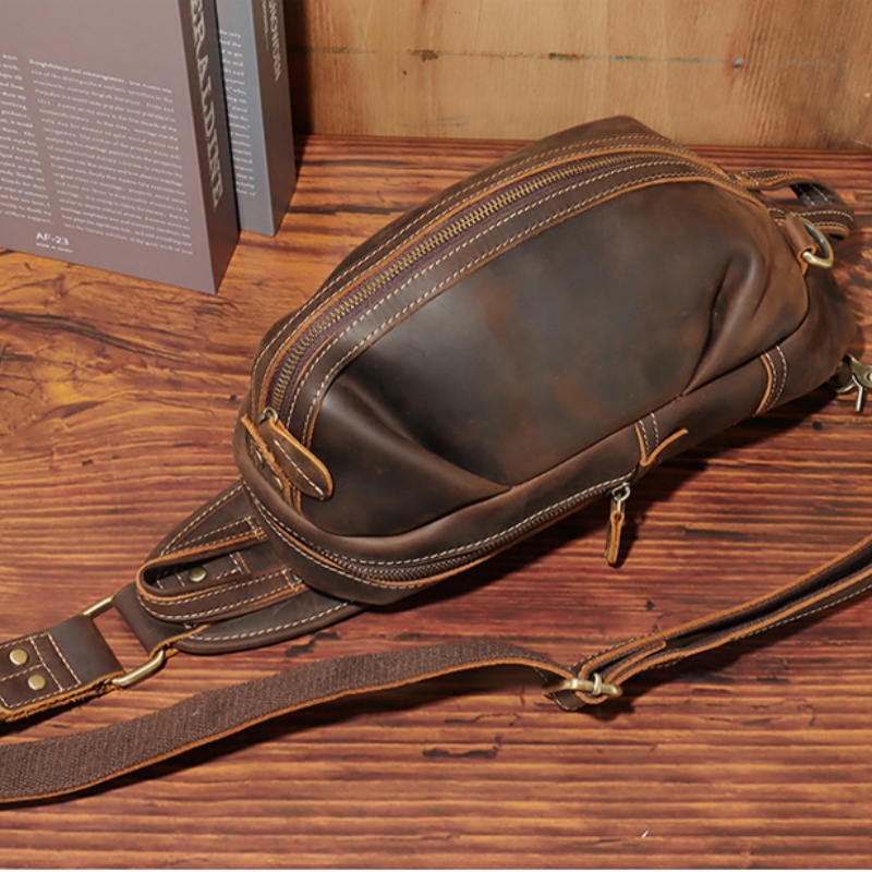 Bolsa de peito de couro real m - Genuine Leather Backpack avaliação e preço